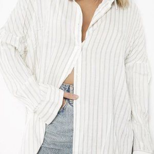 OVERSIZED SPLIT SIDE STRIPE SHIRT --UK size is 10, US Size is 6